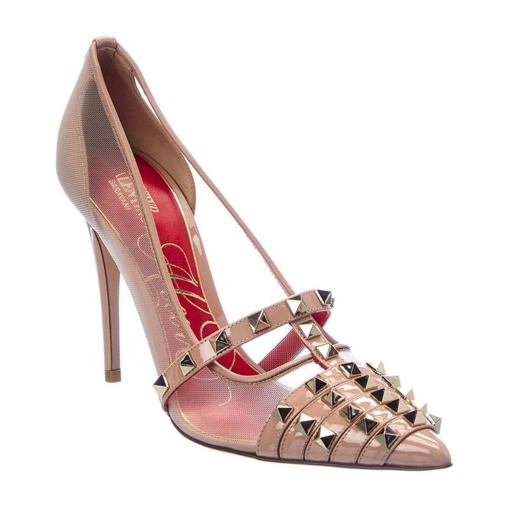 Valentino Rockstud Alcove 100 Patent & Mesh Pump, Pink